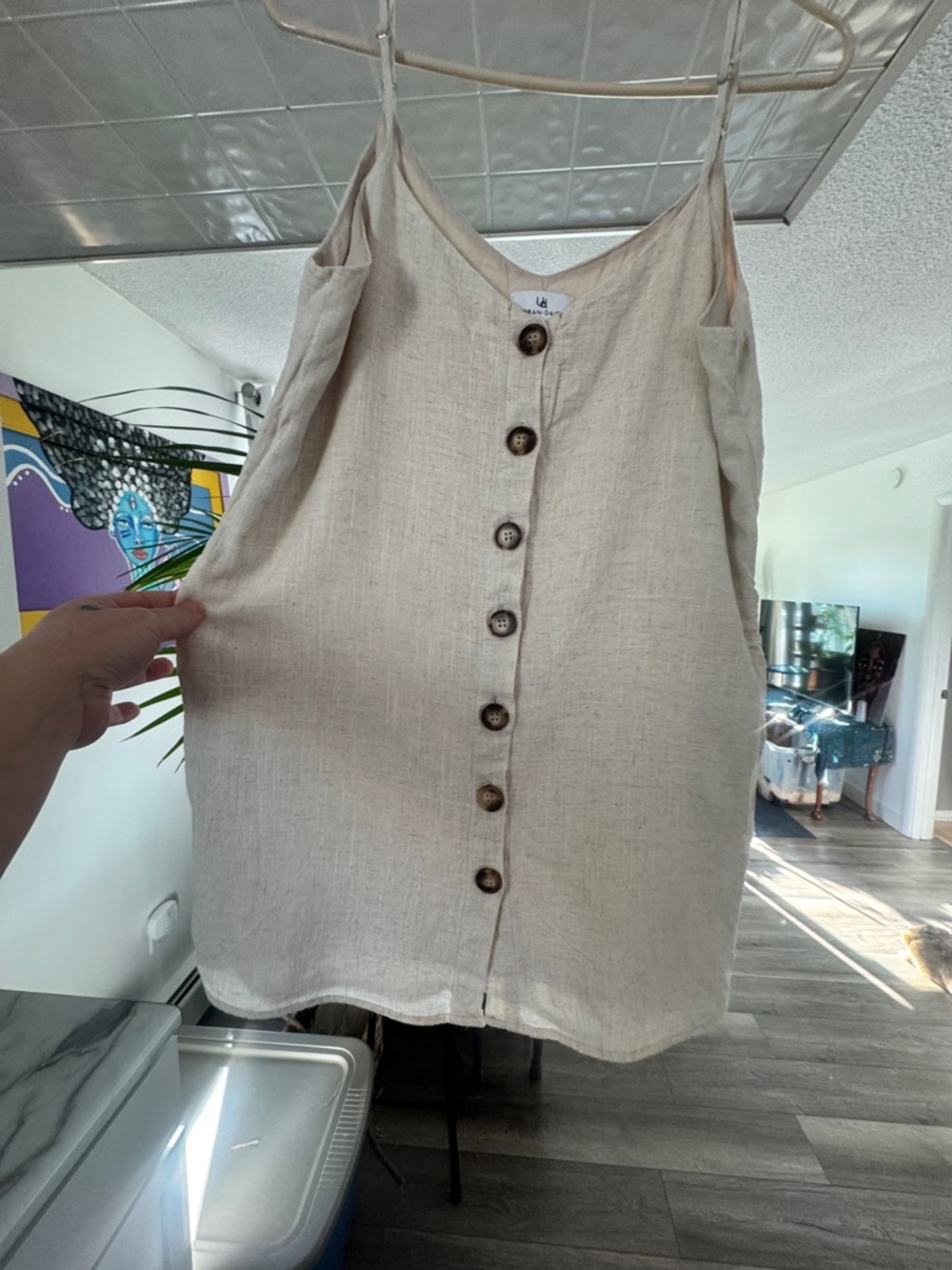 Urban Daizy 100% Linen Button-Down Tunic - Lined Mini Dress with Pockets - M